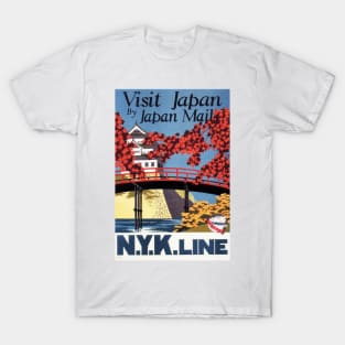 VISIT JAPAN by Japan Mail NYK Line Art Deco Japanese Vintage Travel T-Shirt